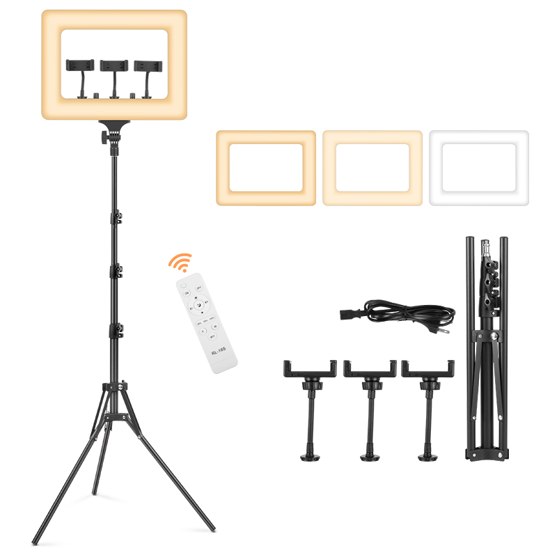 Ring Light 18 Inch Studio - ไฟวงแหวนสำหรับถ่ายภาพขนาด 18 นิ้ว, ปรับความสว่างได้ 2000-7500K ไฟวงแหวนสี่เหลี่ยมแบบเติมแสง