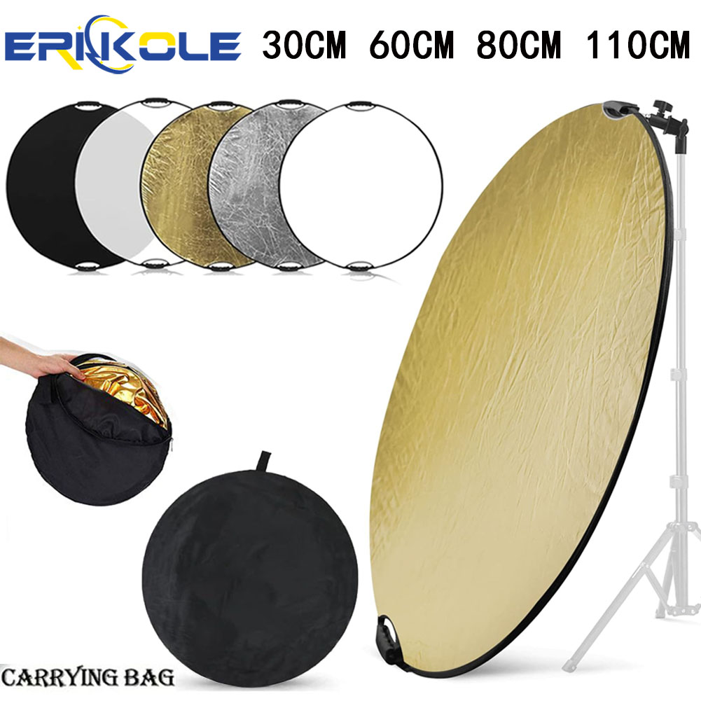 Reflector 5 In 1 110Cm - ชุดสะท้อนแสงการถ่ายภาพ 5-in-1 - เครื่องกระจายแสงแบบพับได้สําหรับสตูดิโอ/YouTube/การถ่ายภาพกลางแจ้งพร้อมแสงสว่างแบบนุ่มนวลและเด้ง
