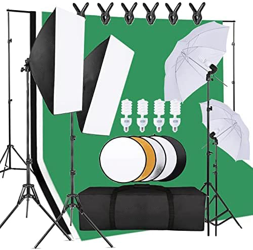 Photography Backdrop Stand Kit - ชุดอุปกรณ์สตูดิโอถ่ายภาพราคาประหยัด ประกอบด้วยขาตั้งฉากหลัง, แผ่นสะท้อนแสง, ชุดไฟถ่ายภาพ, ร่มซอฟต์บ็อกซ์