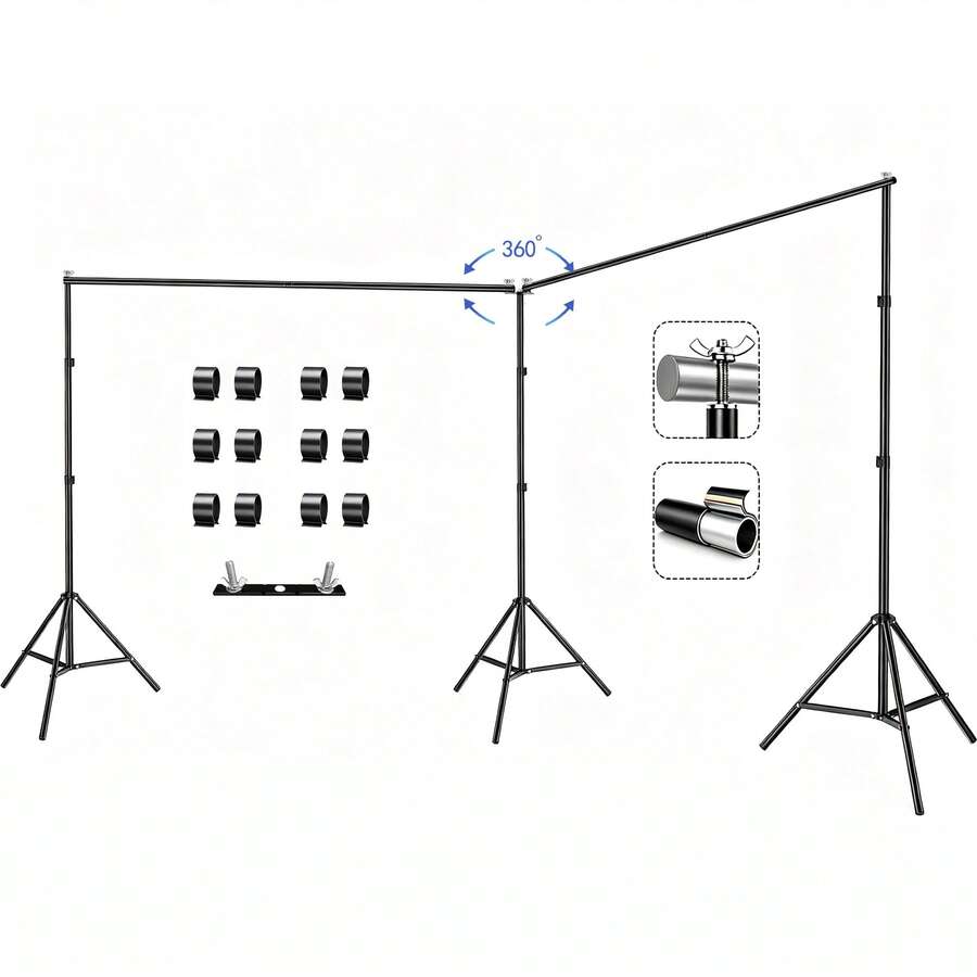 Photography Backdrop Stand Kit - ขาตั้งฉากหลังขนาด 20x7 ฟุต ขาตั้งฉากหลังแบบปรับได้ ชุดอุปกรณ์รองรับฉากหลังสำหรับถ่ายภาพ แข็งแรงทนทาน