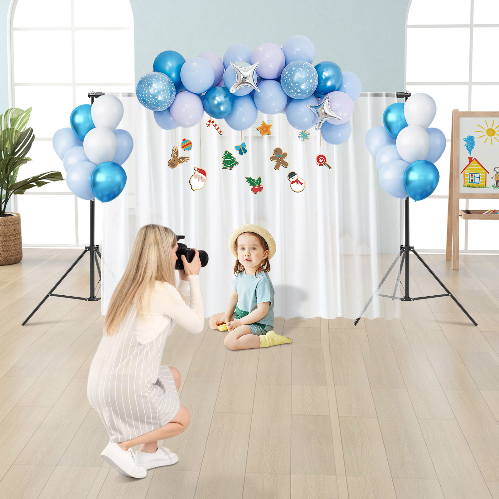 Photography Backdrop Stand Kit - ชุดขาตั้งฉากหลังถ่ายภาพ, ระบบรองรับฉากหลังแบบพกพาสำหรับสตูดิโอ, งานแต่งงาน และการถ่ายภาพสินค้า, ความสูง 118